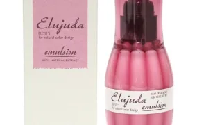 「ミルボン エルジューダ エマルジョンのボトルと外箱パッケージ画像｜自然なカラーデザインをサポートする洗い流さないトリートメントで柔らかくまとまる髪へ」