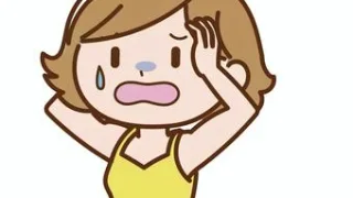 髪の広がりやパサつきに悩んで焦っている女性のイラスト｜湿気やダメージで髪型が決まらないストレスを抱える表情