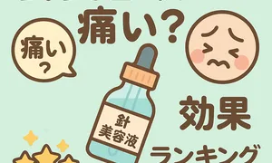 針美容液は痛い？｜スピキュール配合美容液の痛みと効果を検証するサムネイル—表情アイコンとドロッパーボトル、星評価、〈使い方・頻度・併用NG〉見出し付き／おすすめランキング解説用アイキャッチ