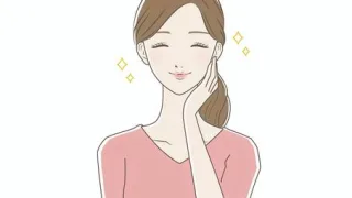 「美肌ケアでうるおいとツヤを実感している女性のイラスト。ビタミンCやスキンケアサプリの効果で、ニキビ・シミ・シワの悩みを改善し、透明感あふれる若々しい素肌をキープしているイメージビジュアル。」