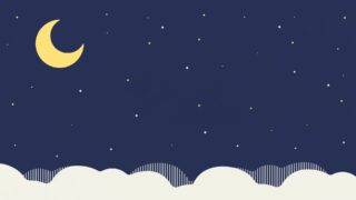 「夜空に浮かぶ三日月と星が輝く静かな夜のイラスト。睡眠・ナイトケア・夜用スキンケア製品に最適なイメージ背景」