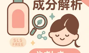 2025年版｜シャンプー成分解析のサムネイル。SLSフリーと洗浄成分を虫眼鏡でチェックし、頭皮にやさしい選び方を可愛いデザインで表現