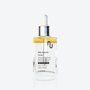 ヌボーテ ザ セラム（nubeaute the serum）の製品画像。ヒト歯髄幹細胞順化培養液を配合したスキンケア美容液で、透明感のあるボトルとスポイト式キャップが特徴。