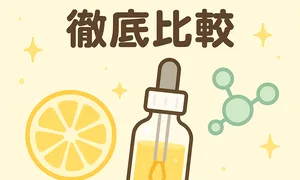 ビタミンC誘導体の徹底比較｜レモンとスポイト瓶・分子アイコンの可愛いサムネイル