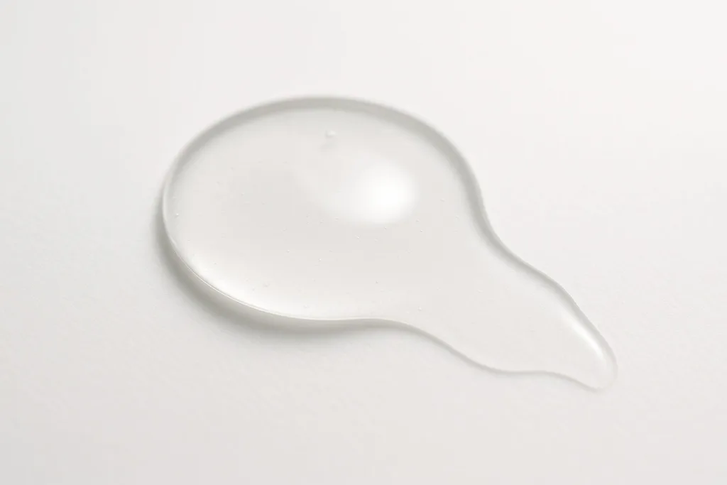 ザ・セラム360の透明美容液テクスチャー拡大｜みずみずしく伸びるジェル状・無着色の質感イメージ。