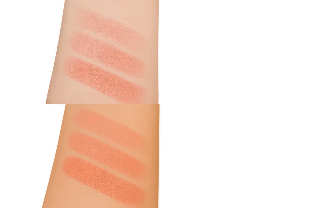 コーラル系カラーの腕スウォッチ比較｜3本×2段の塗り比べで発色・質感・濃淡をチェック