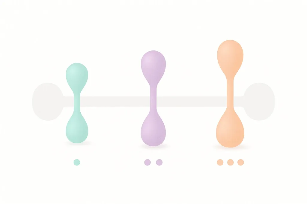 おもりの重さ比較イラスト｜ライト・ミディアム・ヘビーの3段階。初心者は軽量から段階的に負荷アップ（PAO 重さの選び方）。